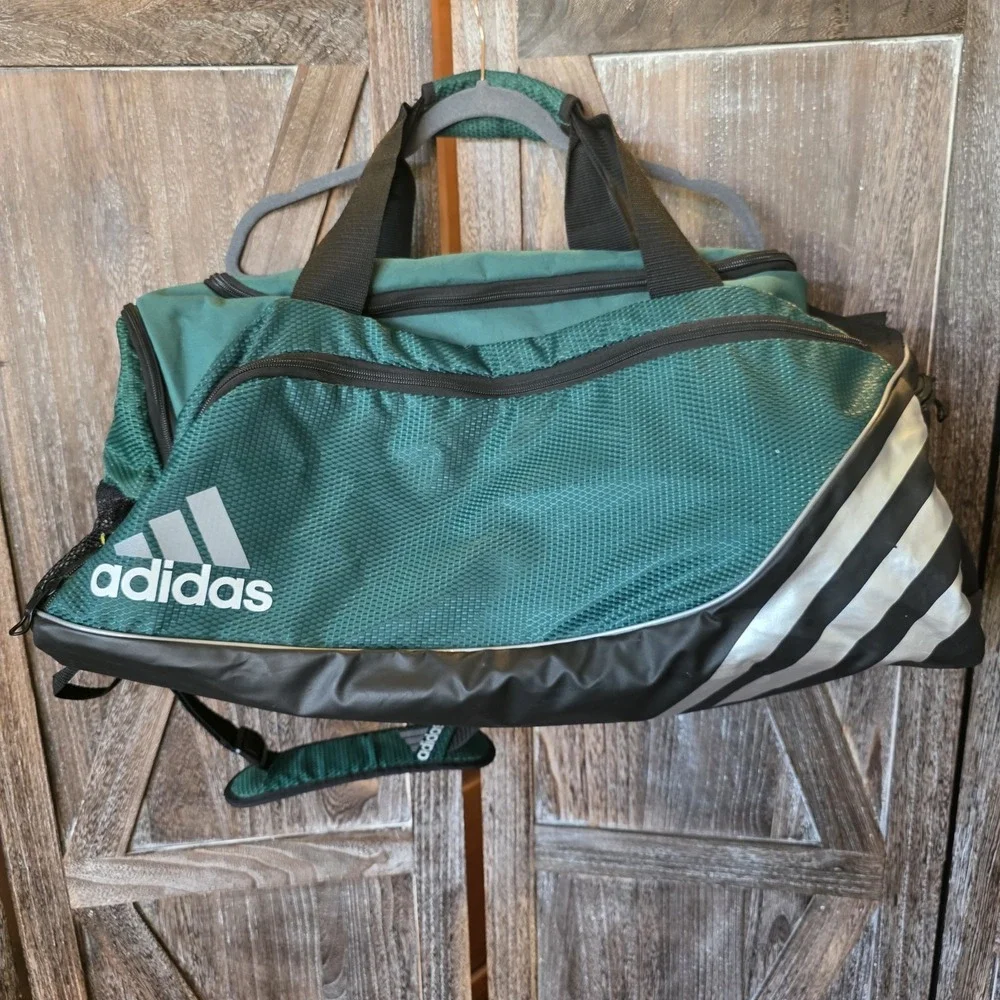 Adidas Bag Green Black Gray White Large Duffel Sports Travel Zippered Pockets